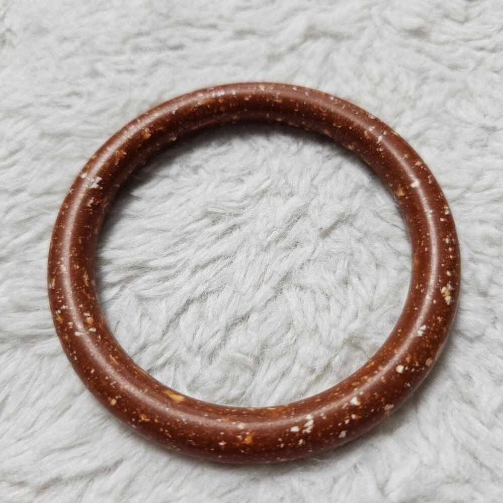 Vintage Brown Speckled Plastic Bangle Bracelet Tube Spacer Midcentury Mod